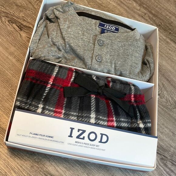 Izod Fleece Pants & Jersey Tee Pajama Set L, Grey Heather - Picture 2 of 3